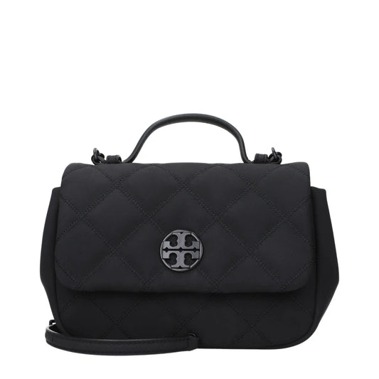Tory Burch Black Quilted Fabric Handbag