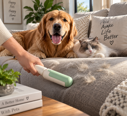 Pet Hair Remover Roller Comfy Non-Slip Handle Dog Cat Portable Pet Lint Roller Self-Cleaning Base Couch Car Seat Carpet Bedding