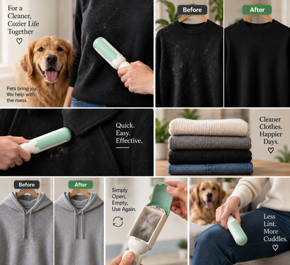 Pet Hair Remover Roller Comfy Non-Slip Handle Dog Cat Portable Pet Lint Roller Self-Cleaning Base Couch Car Seat Carpet Bedding