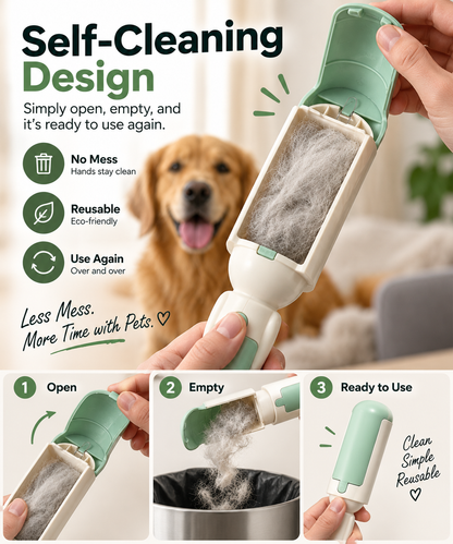 Pet Hair Remover Roller Comfy Non-Slip Handle Dog Cat Portable Pet Lint Roller Self-Cleaning Base Couch Car Seat Carpet Bedding